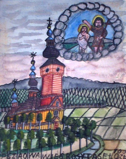 Image -- Nykyfor: Jesus and St John the Baptist with Village Church.