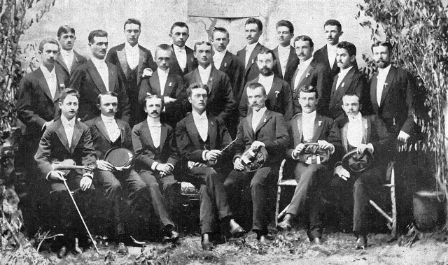 Image -- Ostap Nyzhankivsky (conductor) and the Lviv Boian choir.