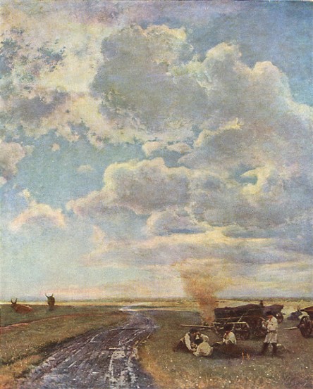 Image -- Volodymyr Orlovsky: Chumaks Resting in the Steppe (1884).