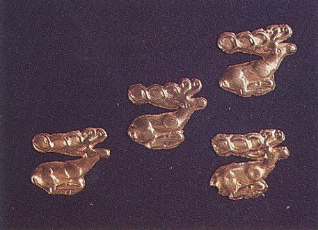 Image -- Ornament: stylized deer on Scythian gold plaques (6 century BC; Museum of Historical Treasures of Ukraine, Kyiv).