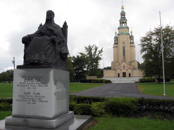 Image -- The Orthodox Cathedral of Saint Andrew and monument of Princess Olha in South Bound Brook, NJ.