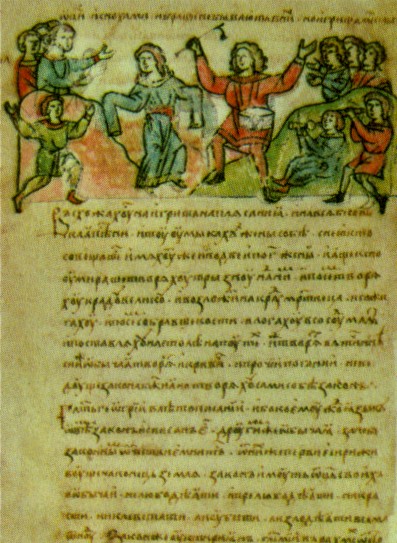 Image - Pagan feasts depicted on an illumination from the Rus' Chronicle.