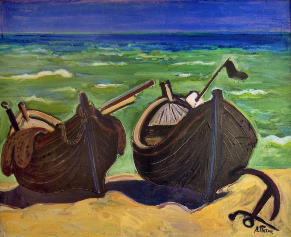 Image -- Volodymyr Patyk: Boats (1970).