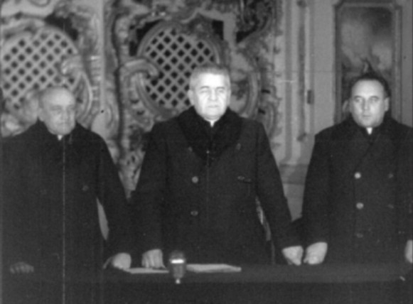 Image - A. Plevetsky, Havryil Kostelnyk, and Mykhailo I. Melnyk during the 1946 Lviv sobor.