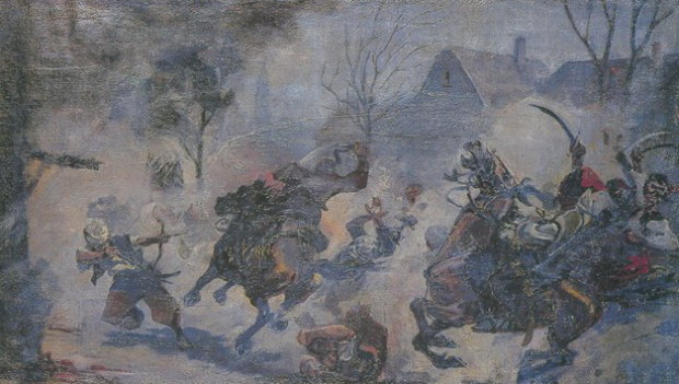 Image -- Leonid Perfetsky: A Cossacks Battle with Tatars (1921).