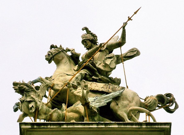 Image -- Johann Pinzel: a sculpture of Saint George slaying the Dragon.