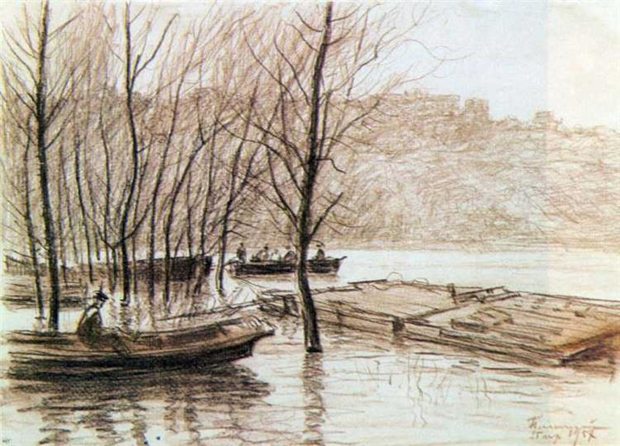 Ilarion Pleshchynsky: The Dnipro River Flooding (1957). Image - Ilarion Pleshchynsky: The Dnipro River Flooding (1957).