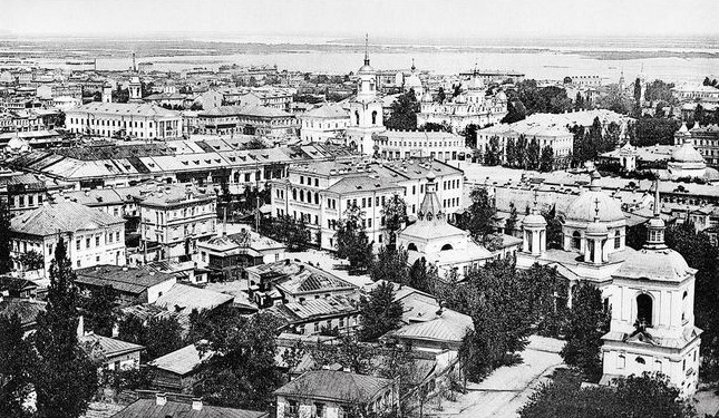 Image - Panorama of the Podil district in Kyiv with the Kyiv Epiphany Brotherhood Monastery (center; 1900s photo). 