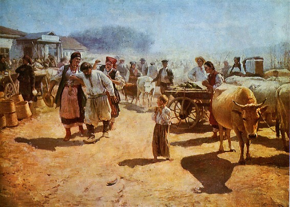 Image -- Mykola Pymonenko: At the Market (1894).