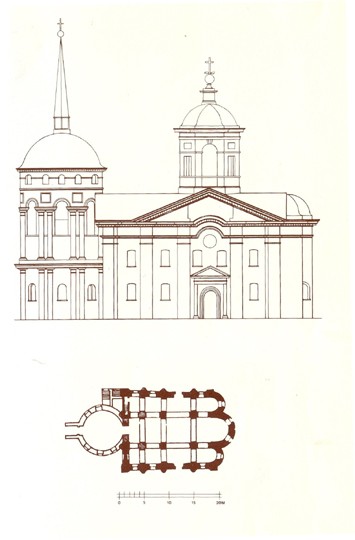 Image - The Pyrohoshcha Church of the Mother of God in Kyiv (floor plan and southern facade). 