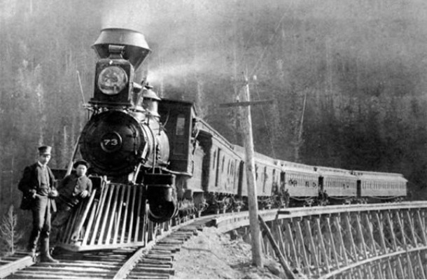 Image -- The railroad and train in the Lviv region (1880s).