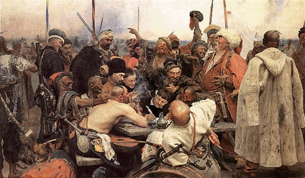 Image - Ilia Repin: The Zaporozhian Cossacks Write a Letter to the Turkish Sultan (1880-91).
