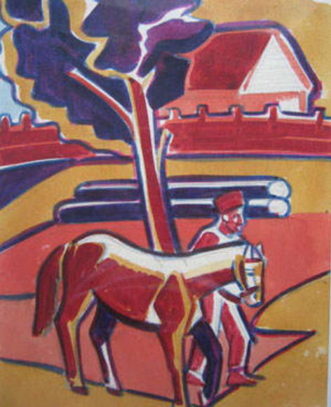 Image - Yevhen Sahaidachny: A Man with a Horse (1920).