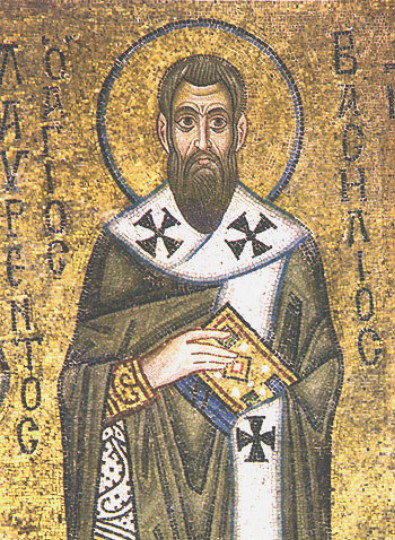 Image -- Saint Basil the Great (mosaic at the Saint Sophia Cathedal in Kyiv).