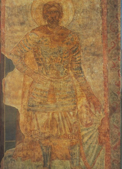 Image -- Saint Cyril's Church: The Saintly Warrior fresco (12th century).