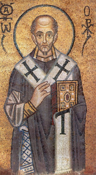 Image -- Saint John Chrysostom (mosaic at the Saint Sophia Cathedal in Kyiv).