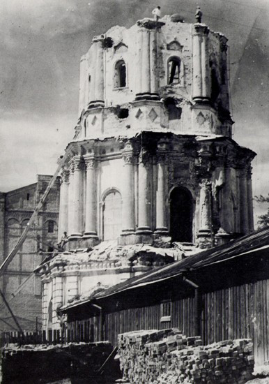 Image - Saint Nicholas's Military Cathedral in Kyiv bell tower during its destruction by the Soviet authorities in 1934.