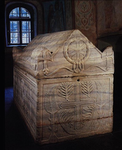 Image -- Yaroslav the Wise's sarcophagus at Saint Sophia Cathedral in Kyiv.