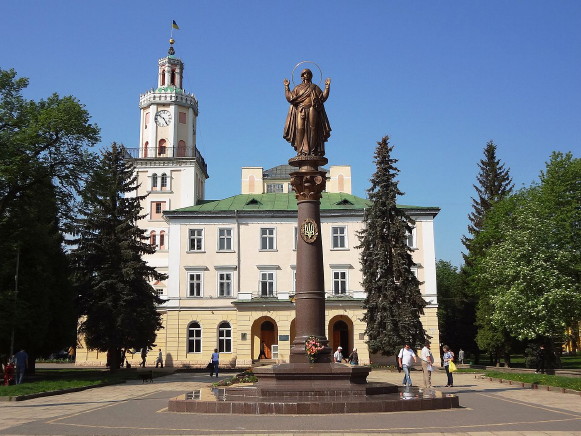 Image -- A town hall in Sambir, Lviv oblast.