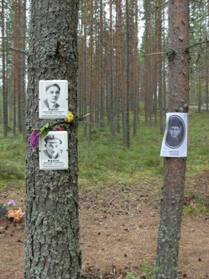 Image - Photographs of Les Kurbas, Mykola Kulish, and Mykhailo Yalovy comemmorating the mass executions of political prisoners by the NKVD in Sandarmokh, RFSSR.