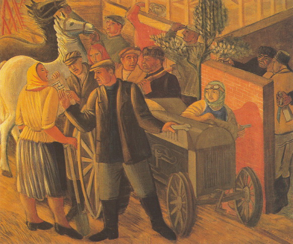 Image -- Vasyl Sedliar: Beside the Tractor (1931).