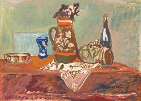 Image - Roman Selsky: Still Life with Embroidered Napkin (1970s).