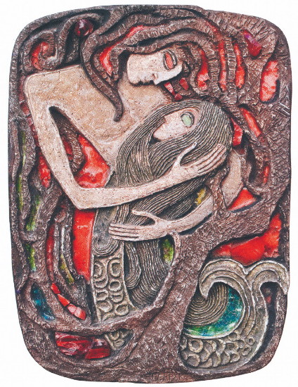 Image -- Halyna Sevruk: Perelesnyk and Rusalka (ceramic, 1970).