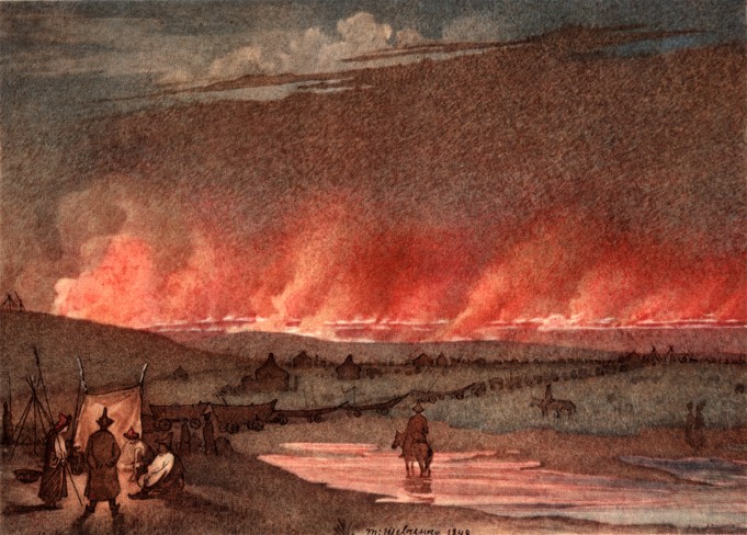 Image -- Taras Shevchenko: Fire in the Steppe (1848); watercolour.