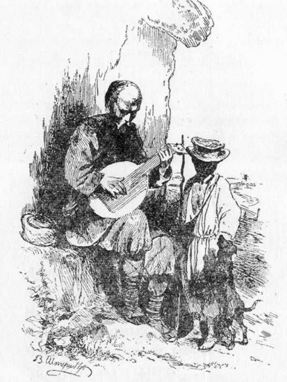 Image -- Vasilii Shternberg: frontispiece etching to Taras Shevchemko's Kobzar (1840).