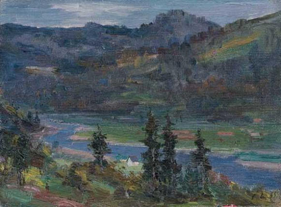 Image -- Serhii Shyshko: Carpathian landscape (1955).