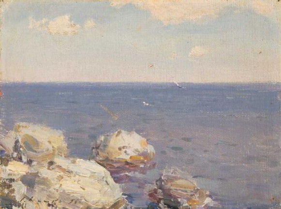 Image -- Serhii Shyshko: Rocks in Water (1956).