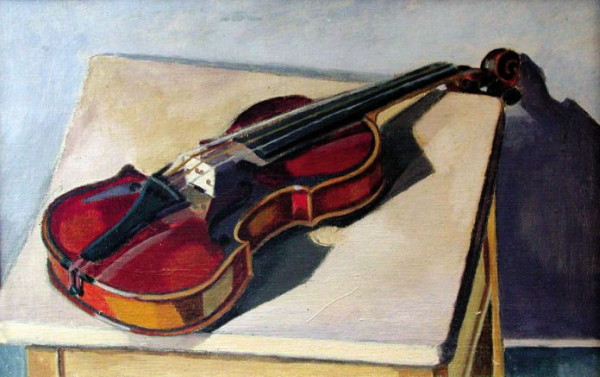 Image -- Osyp Sorokhtei: Still Life with a Violin (1938).