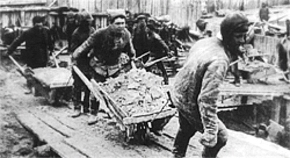 Image - Prisoners working in a Soviet labor camp.