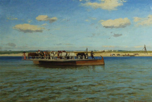 Image -- Serhii Svitoslavsky: Ferry on the Dnipro River (1913).