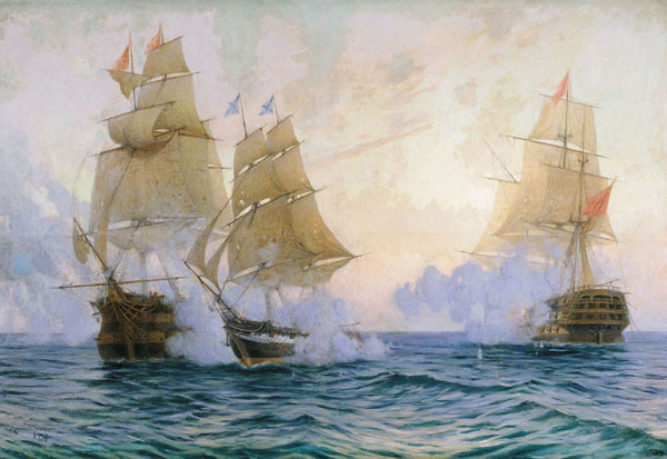 Image -- Mykhailo S. Tkachenko: Brig Mercury Battling with Turkish Ships on 14 May 1829 (1907).