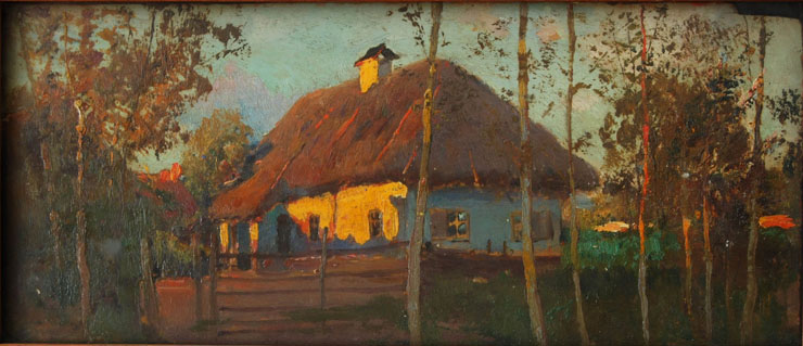 Image -- Mykhailo S. Tkachenko: A Village House at Sunset.