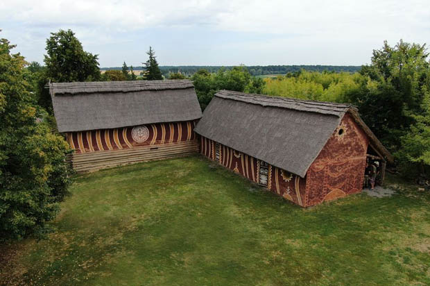Image -- Trypillia culture houses (reconstructions in the Trypillia Culture Preserve, Lehedzyne, Cherkasy oblast).
