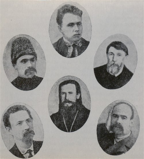 Image - Founders of the Ukrainian Duma Hromada in the Second Russian State Duma: (1907) top row, from left: Yukhym Saiko, Vasyl Khvist, Nyfont Dovhopolov; bottom row: Mykola Rubis, Rev Antonii Hrynevych, Semen Nechytailo.
