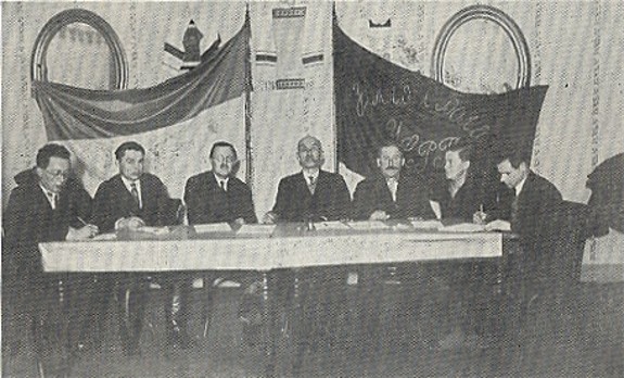 Image - The Praesidium of the Ukrainian Socialist Radical Party convention in the People's Home in Lviv (1929). Centre: Ivan Makukh.