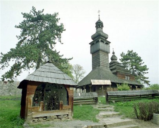 Image -- Saint Michael's wooden church (1777) from the village of Shelestova, now in the Uzhhorod museum of folk architecture and folkways.