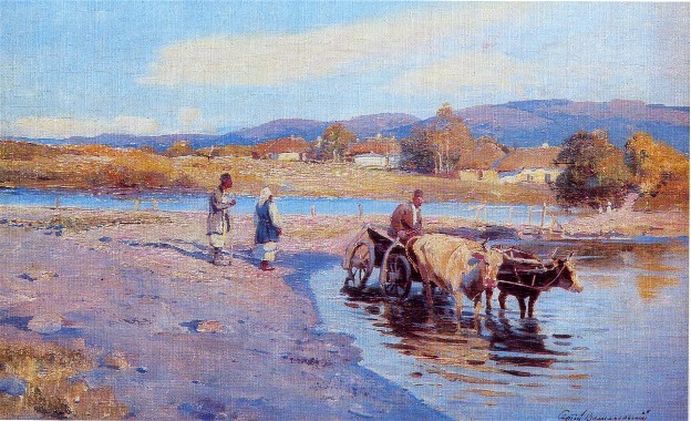 Image -- Serhii Vasylkivsky: At a Dam (1910s).