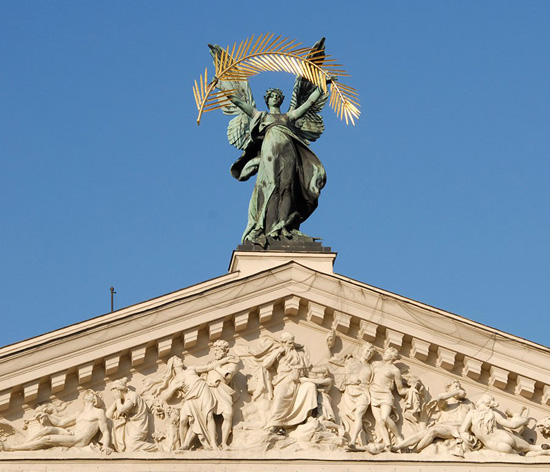 Image - Petro Viitovych: the Glory sculpture on the facade of Lviv Opera Theater.