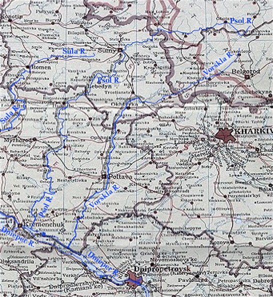 Image from entry Vorskla Psiol Sula Map in the Internet Encyclopedia of Ukraine