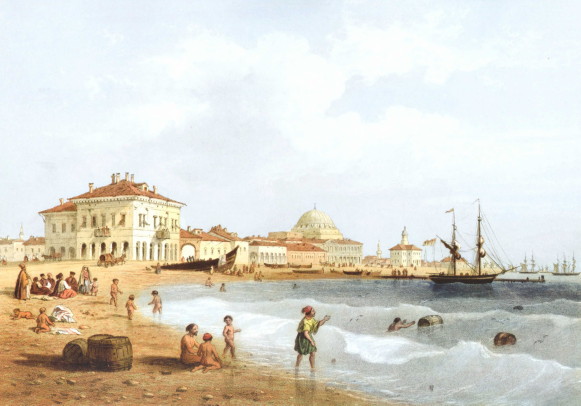 Image -- A View of Yevpatoriia (by Carlo Bossoli, 1856).