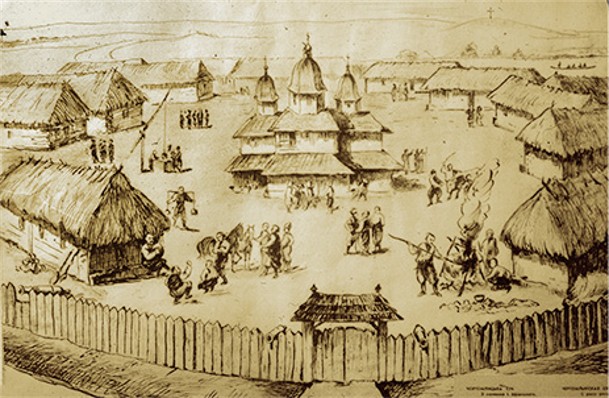 Image -- The Zaporozhian Sich (drawing after Riegelman).