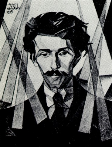 Image -- Mykhailo Zhuk's portrait of Pavlo Tychyna (1919).